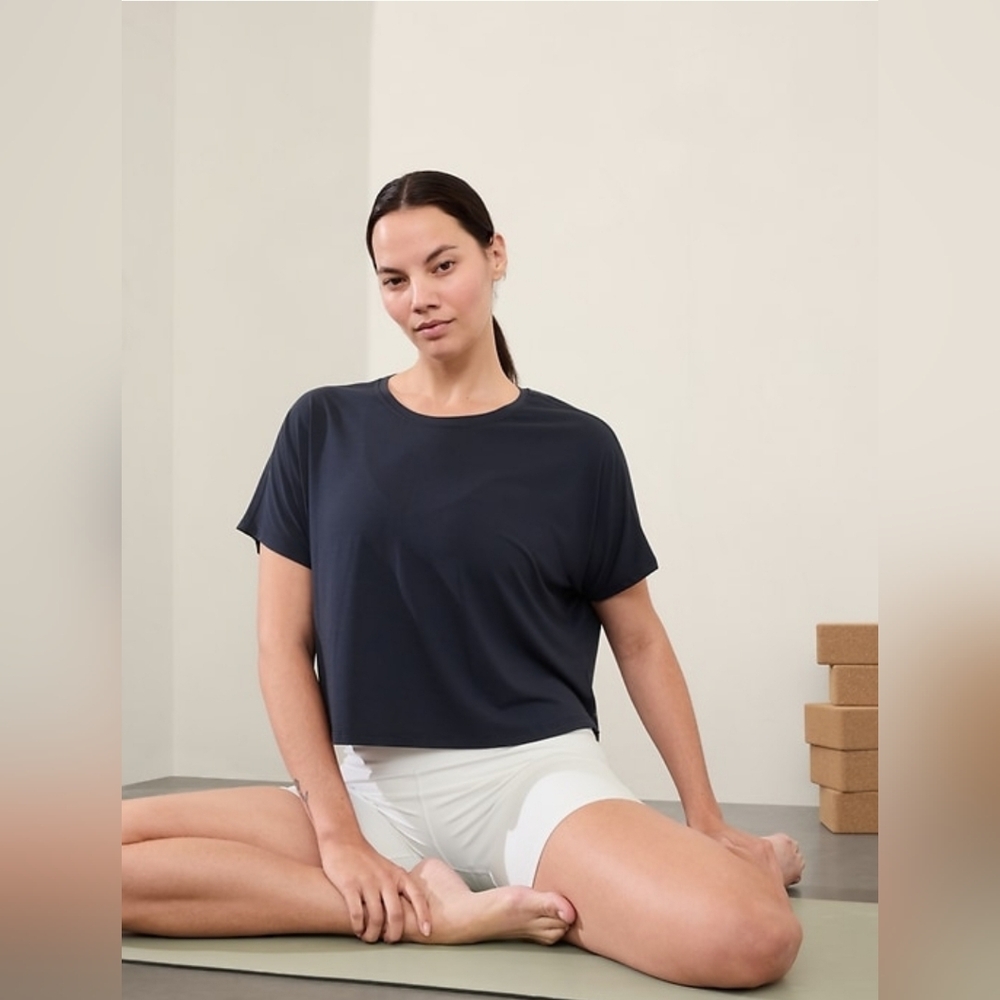 Athleta With Ease Crop Tee, Color: Navy